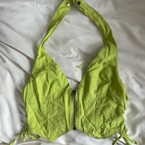 Urban Outfitters Lime Green Corset Halter Top with Zipper